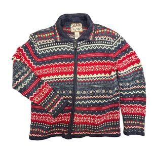 Vintage Womense Size Medium Winter Cardigan Zip Sweater Striped Christmas